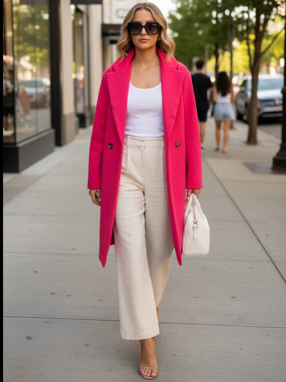 NWT Love Tree Bright Pink Trench Coat 3/4 size large brand new never worn - Picture 3 of 11